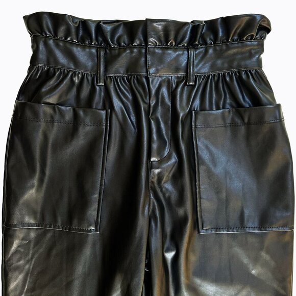 Who What Wear Black Leather Cargo Paperbag Pants 4 Cyberpunk Y2K 90s Grunge Goth - Picture 2 of 5